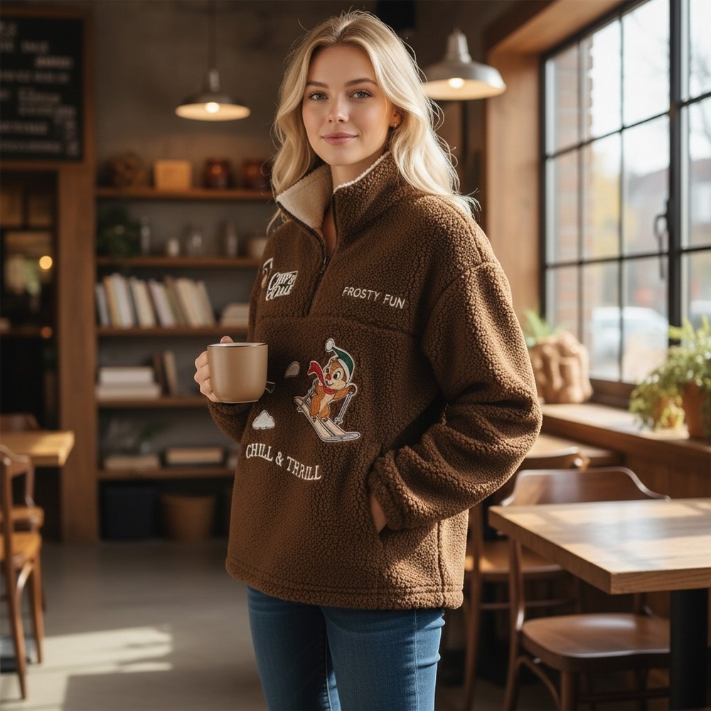 Disney Classics Chip & Dale Winter Sherpa Fleece Pullover Brown Women's XS NWT